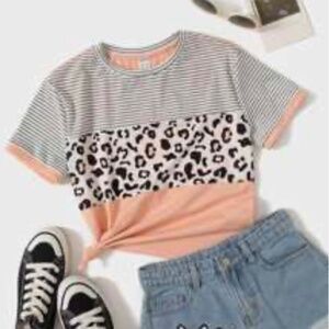 Girls Strip and Leopard Print Top